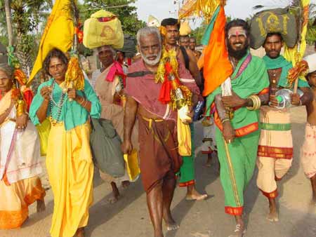 Filled with determination and zeal, Kataragama foot pilgrims walk
hundreds of kilometers barefoot