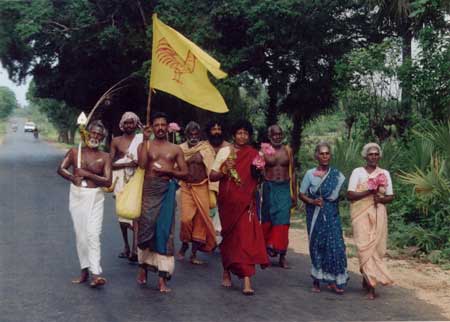 Pada Yatra pilgrims walking through Kilinochchi District